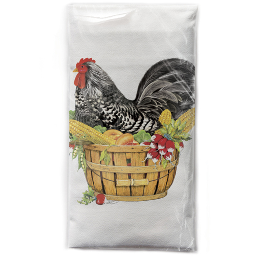 SALE!  Speckled Hen In Basket Flour Sack Towel