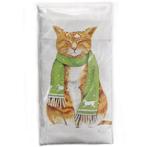 LTD QTY!  Cat in Snow Flour Sack Towel