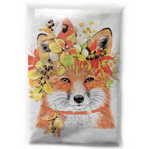 SO!  Fall Fox Wearing Wreath Flour Sack Towel