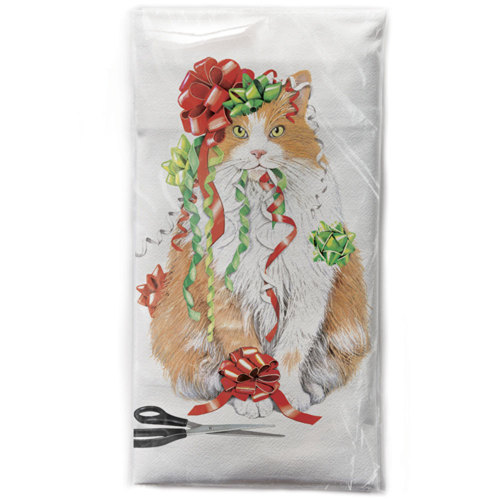 LTD QTY!  Ribbon Cat Flour Sack Towel