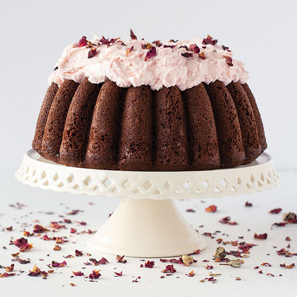 Dark Chocolate Chiffon Cake With Fluffy Rosewater Frosting