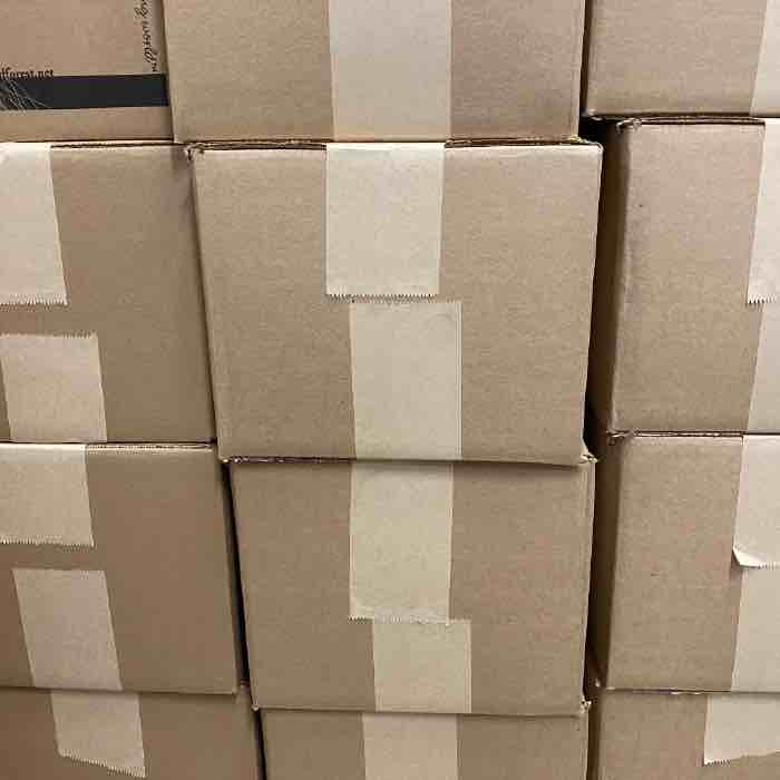 stack of boxes with craft tape