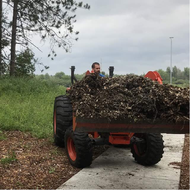 Tractor hauling wood chips
