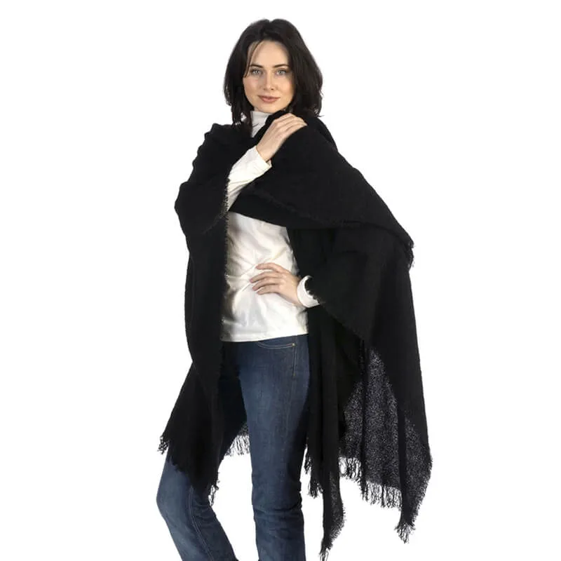 A10005 BLACK Colour Lambswool Ruana Gaelsong
