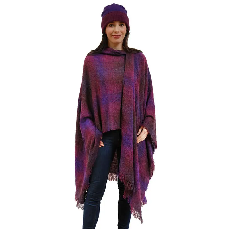 A10005 PURPLE Colour Lambswool Ruana Gaelsong