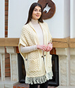 Fringed Shawl with Pockets Made of Merino Wool Natural White Gaelsong