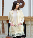 Fringed Shawl with Pockets Made of Merino Wool Natural White Gaelsong