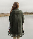 Fringed Shawl with Pockets Made of Merino Wool Army Green Gaelsong