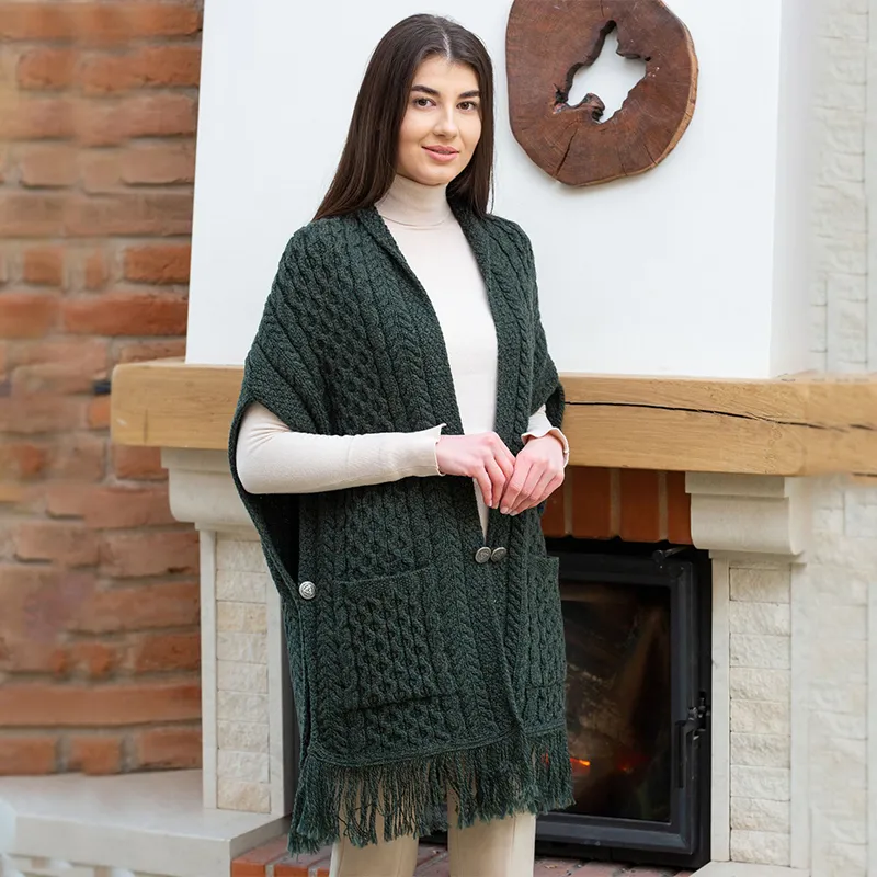 A10034 ARMY GREEN Colour Fringed Pocket Shawl Lifestyle Gaelsong