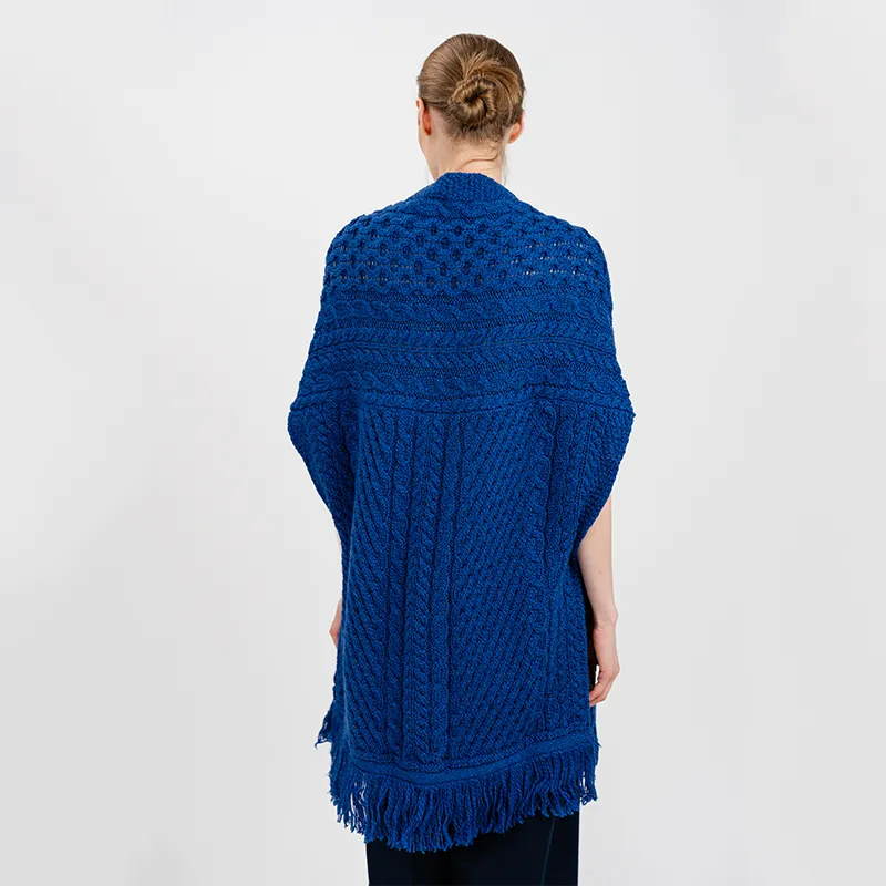 A10034 BLUE Colour Fringed Pocket Shawl Studio Back Side View Gaelsong