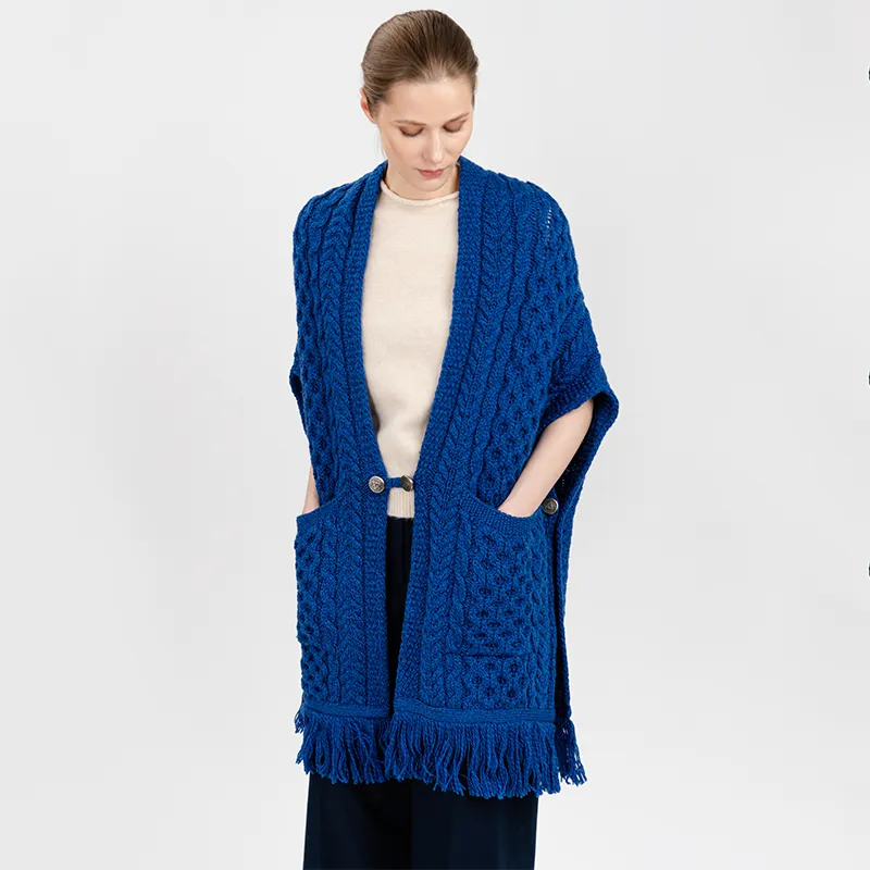 A10034 BLUE Colour Fringed Pocket Shawl Studio Gaelsong