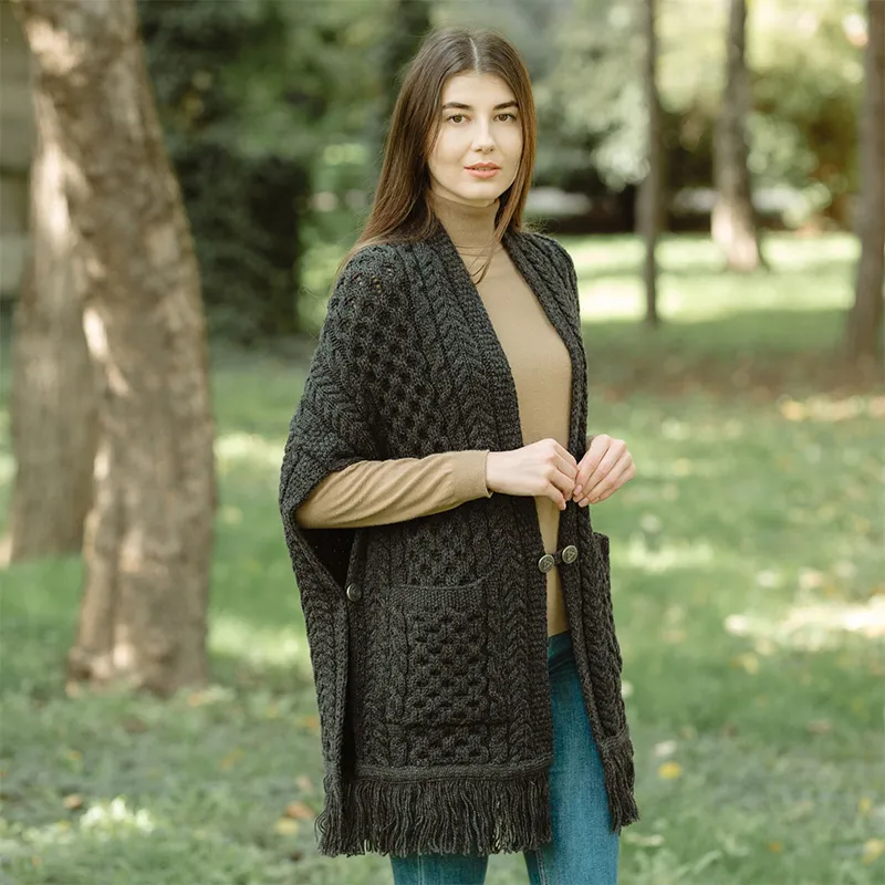 A10034 CHARCOAL Colour Fringed Pocket Shawl Lifestyle Gaelsong