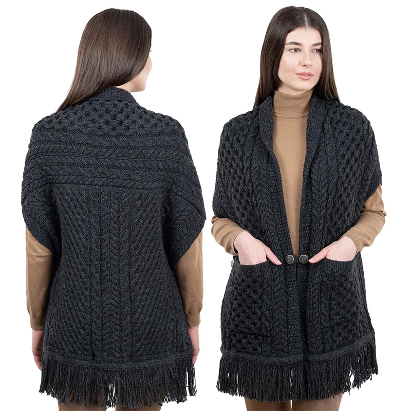 A10034 CHARCOAL Colour Fringed Pocket Shawl Studio Gaelsong