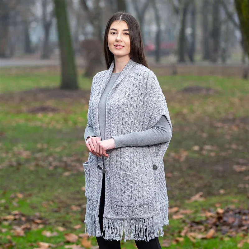 A10034 GREY Colour Fringed Pocket Shawl Lifestyle Gaelsong