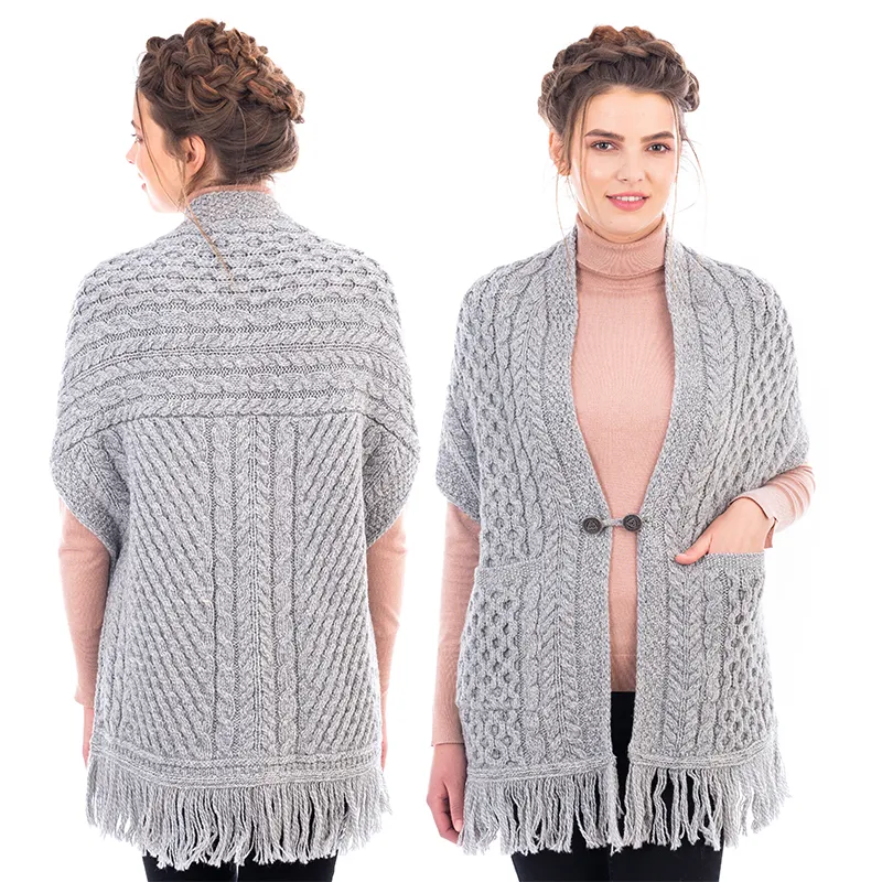 A10034 GREY Colour Fringed Pocket Shawl Studio Gaelsong