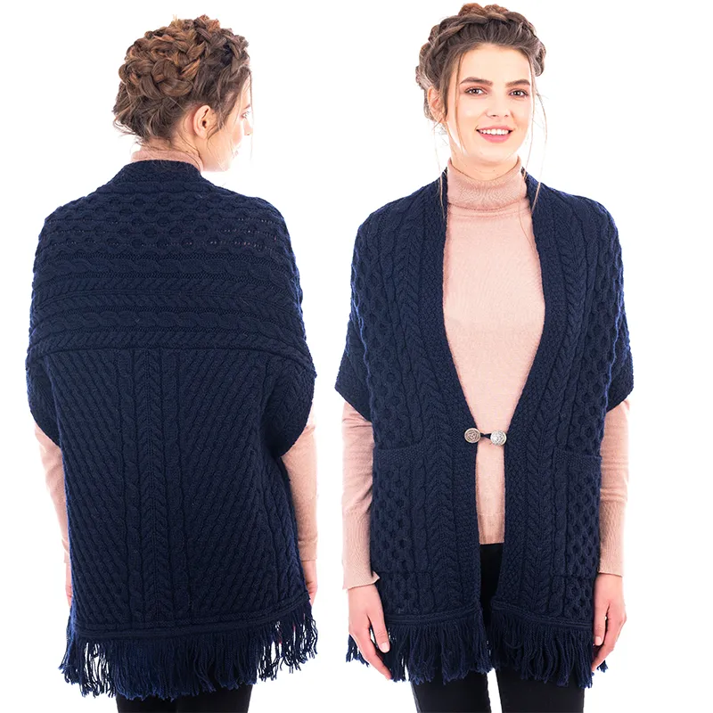 A10034 NAVY Colour Fringed Pocket Shawl Studio Gaelsong