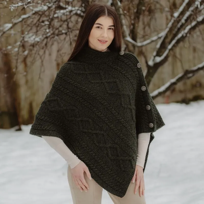 A10073 ARMY GREEN Colour Celtic Knots Traditional Cowl Neck Poncho Gaelsong