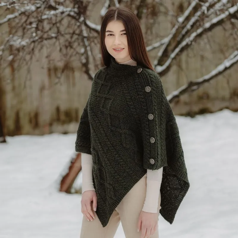A10073 ARMY GREEN Colour Celtic Knots Traditional Cowl Neck Poncho Lifestyle Gaelsong