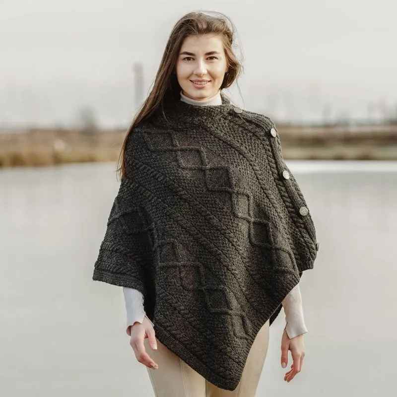 A10073 CHARCOAL Colour Celtic Knots Traditional Cowl Neck Poncho Gaelsong