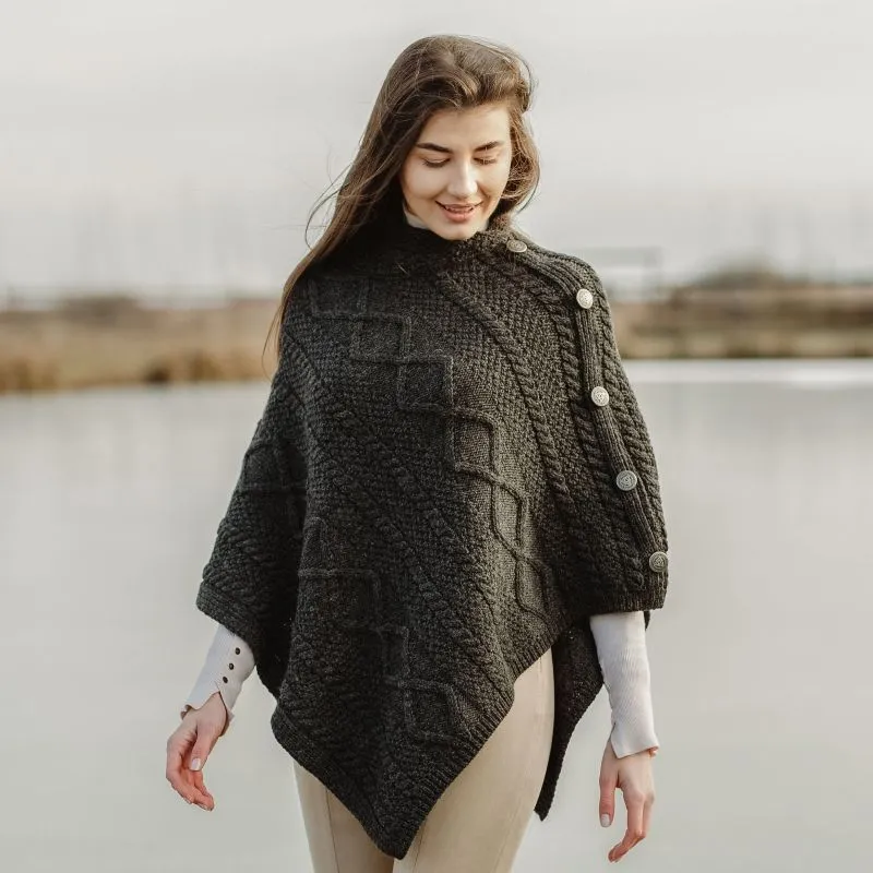 A10073 CHARCOAL Colour Celtic Knots Traditional Cowl Neck Poncho Lifestyle Gaelsong