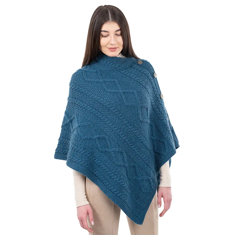 A10073 TEAL Colour Celtic Knots Traditional Cowl Neck Poncho Sudio Gaelsong