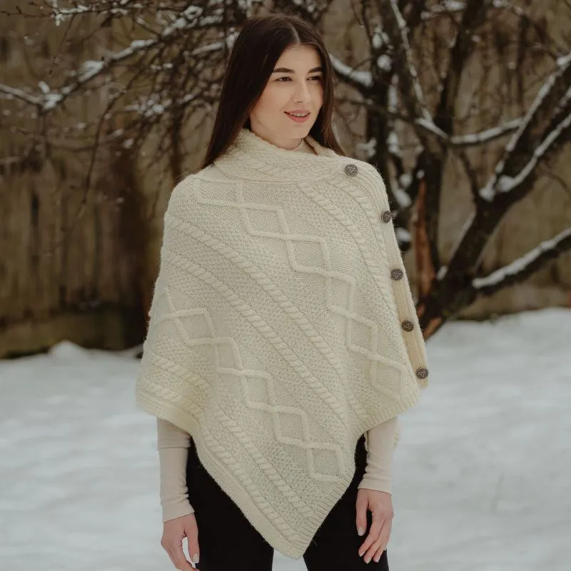 A10073 WHITE Colour Celtic Knots Traditional Cowl Neck Poncho Gaelsong