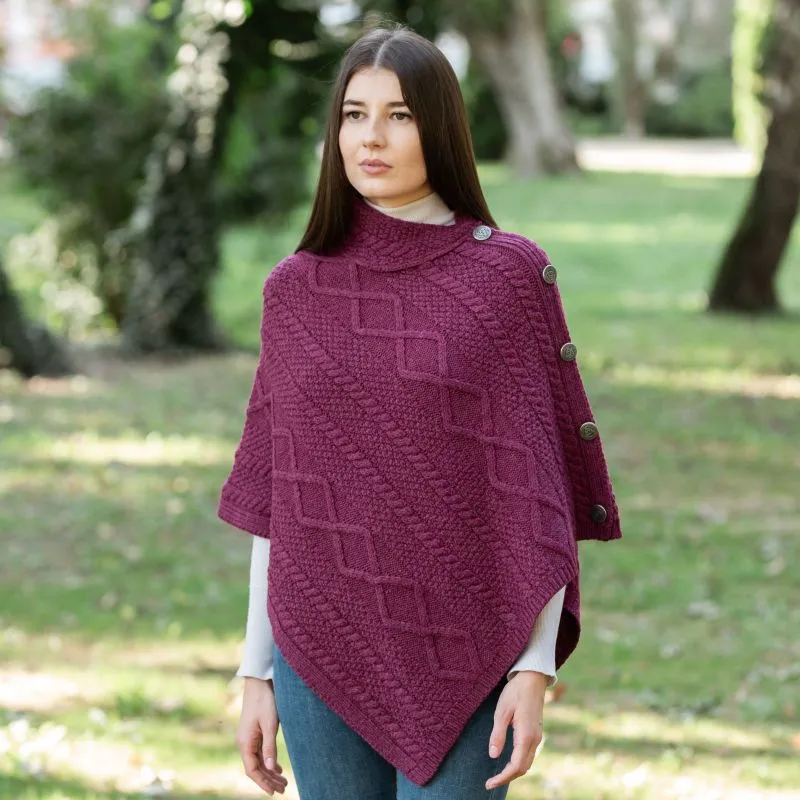 A10073 WINE Colour Celtic Knots Traditional Cowl Neck Poncho Lifestyle Gaelsong