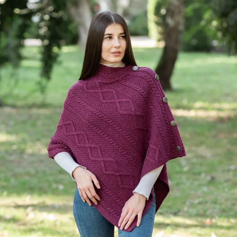 A10073 WINE Colour Celtic Knots Traditional Cowl Neck Poncho Gaelsong