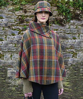 Irish Plaid Designed Tweed Poncho for Ladies