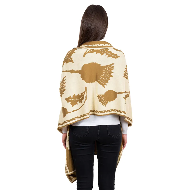 A10084 BROWN Colour Scottish Thistle Cotton Shawl Studio Back Side Galesong