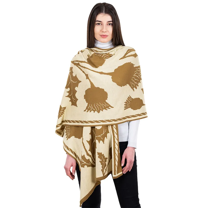 A10084 BROWN Colour Scottish Thistle Cotton Shawl Studio Galesong