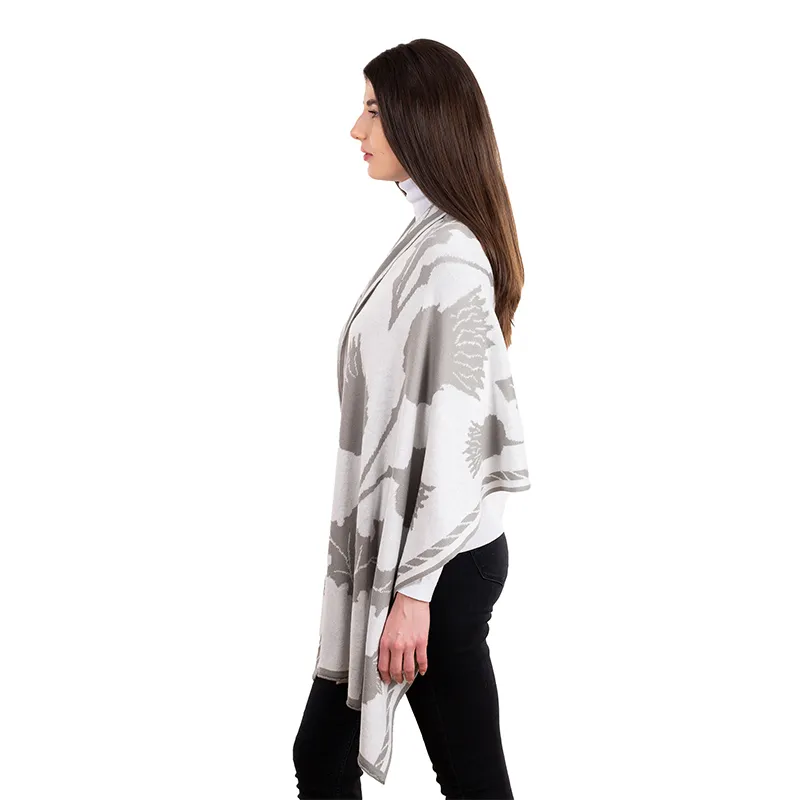 A10084 GREY Colour Scottish Thistle Cotton Shawl Studio Side View Galesong