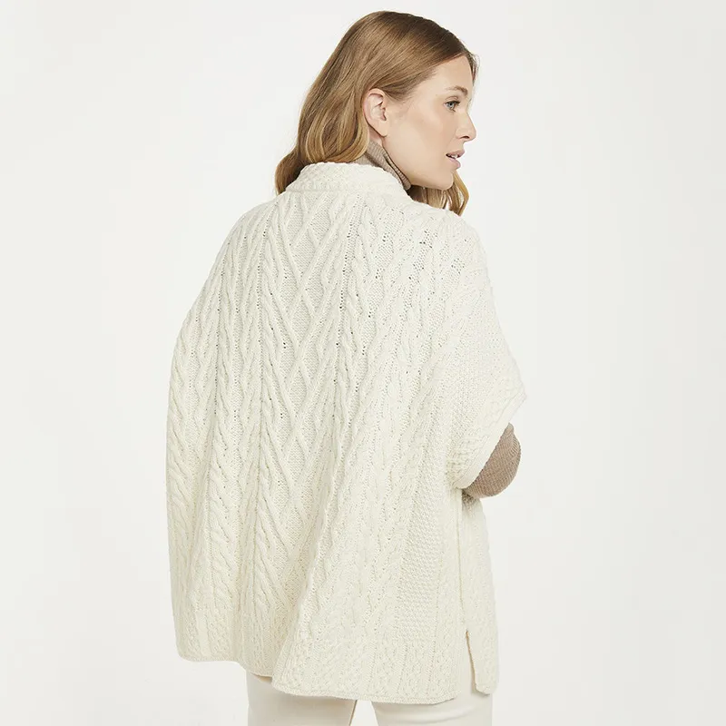 A10085 Supersoft Merino Wool Aran Cape Back Side View  Gaelsong