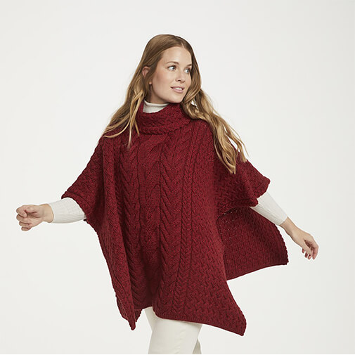 Aran Supersoft Merino Poncho with Cowl Neck