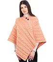 A10090CORALPEACH Fisherman Wool Buttoned Aran Poncho Front Studio Gaelsong 