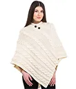 A10090NATURAL Fisherman Wool Buttoned Aran Poncho Front Studio Gaelsong 