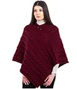 A10090WINE Fisherman Wool Buttoned Aran Poncho Front Studio Gaelsong 