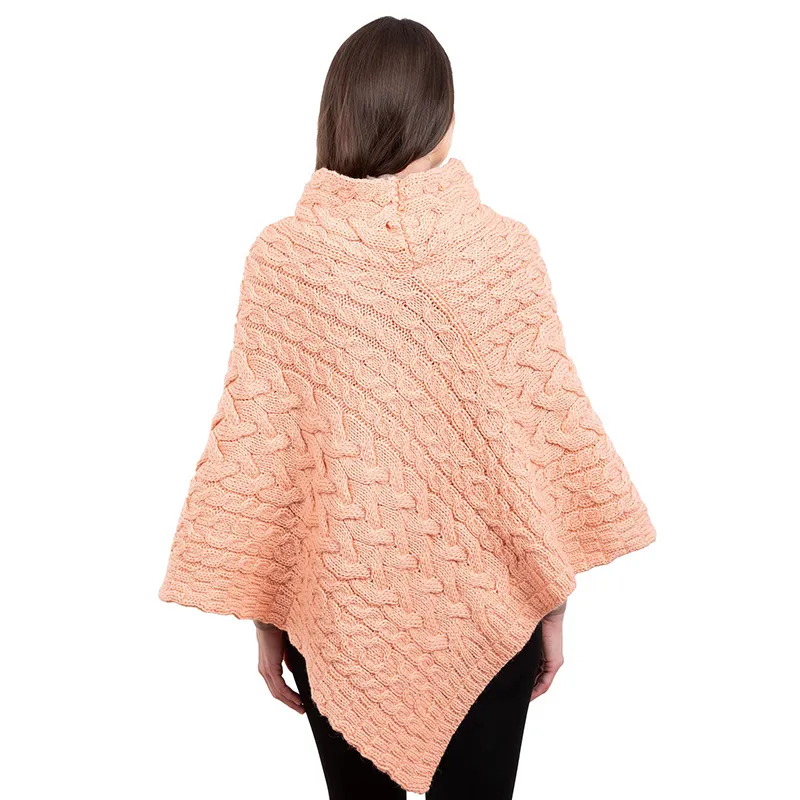 A10091 SAVANNA Colour  Ladies Cable Knit Poncho Studio Back Side Gaelsong 