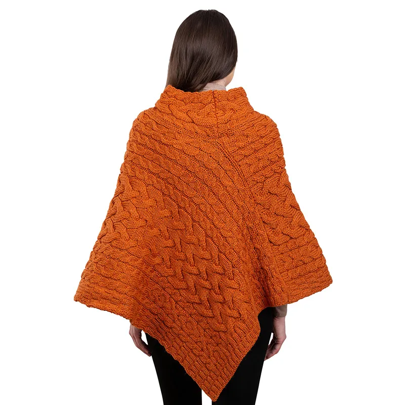 A10091 SAVANNA Colour  Ladies Cable Knit Poncho Studio Back Side Gaelsong 
