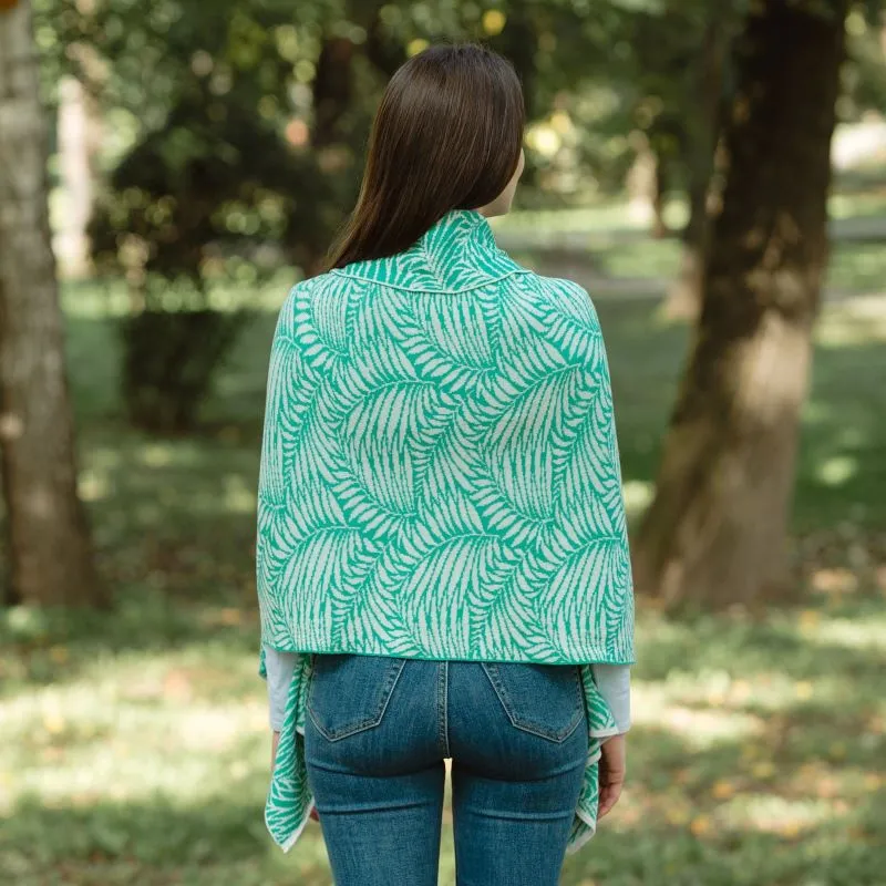 A10101 Newgrange Fern Design Irish Wrap in AQUA GREEN Colour Lifestyle Back Side View Gaelsong 