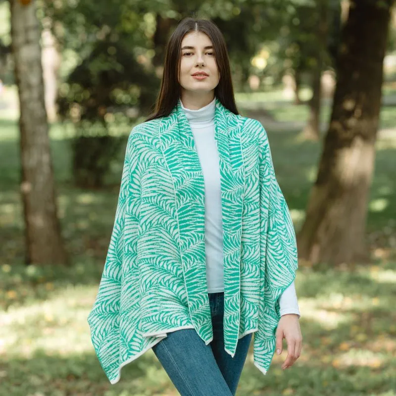 A10101 Newgrange Fern Design Irish Wrap in AQUA GREEN Colour Lifestyle Gaelsong 