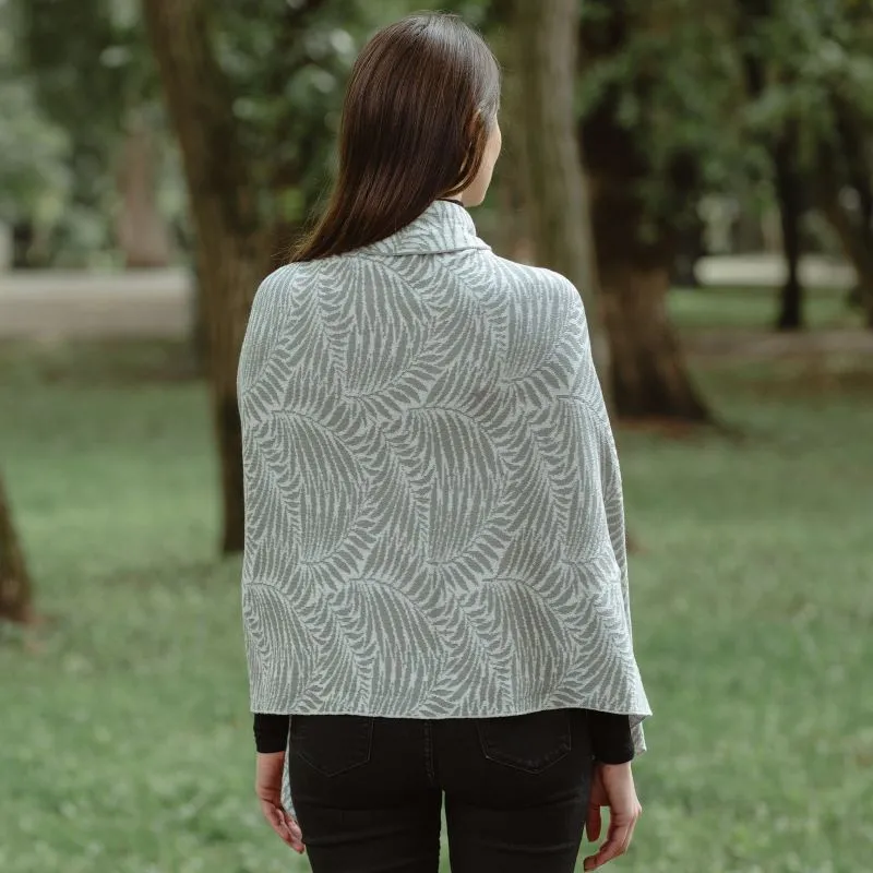 A10101 Newgrange Fern Design Irish Wrap in HARBOR GREY Colour Lifestyle Back Side View Gaelsong 