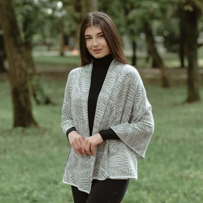 A10101 Newgrange Fern Design Irish Wrap in HARBOR GREY Colour Lifestyle Gaelsong 