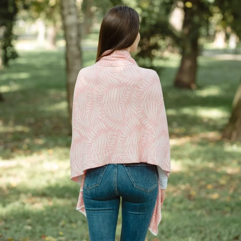 A10101 Newgrange Fern Design Irish Wrap in PASTEL RED Colour Lifestyle Back Side View Gaelsong 