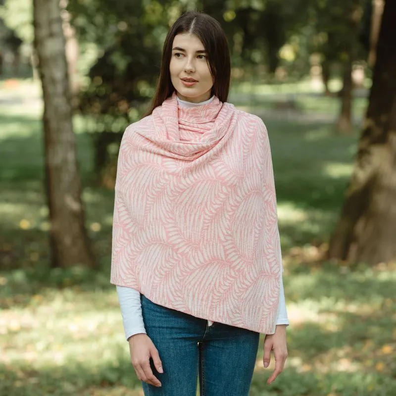 A10101 Newgrange Fern Design Irish Wrap in PASTEL RED Colour Lifestyle Gaelsong 