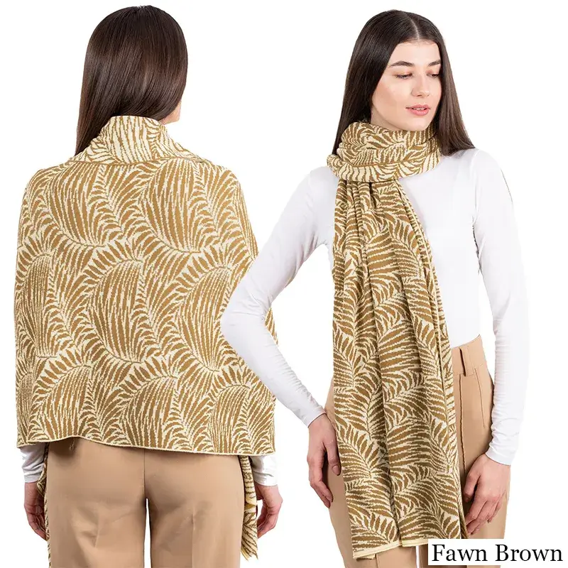 A10101 Newgrange Fern Design Irish Wrap in FAWN BROWN Colour Studio Gaelsong 