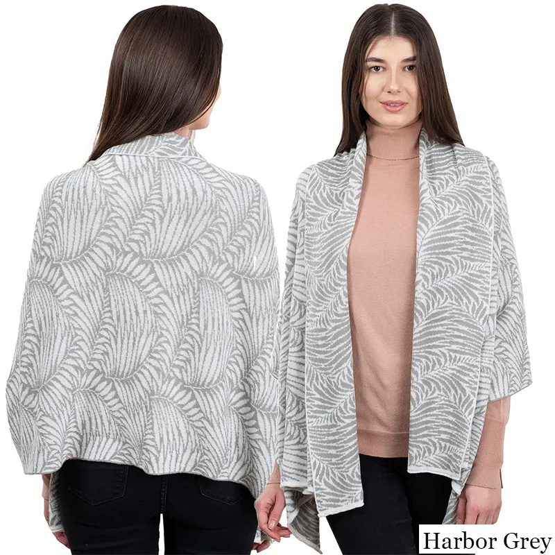 A10101 Newgrange Fern Design Irish Wrap in HARBOR GREY Colour Studio Back Side View Gaelsong 
