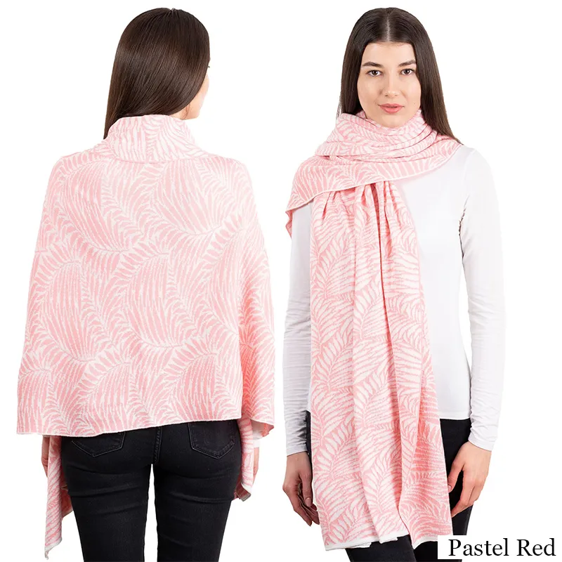 A10101 Newgrange Fern Design Irish Wrap in PASTEL RED Colour Studio Back Side View Gaelsong 