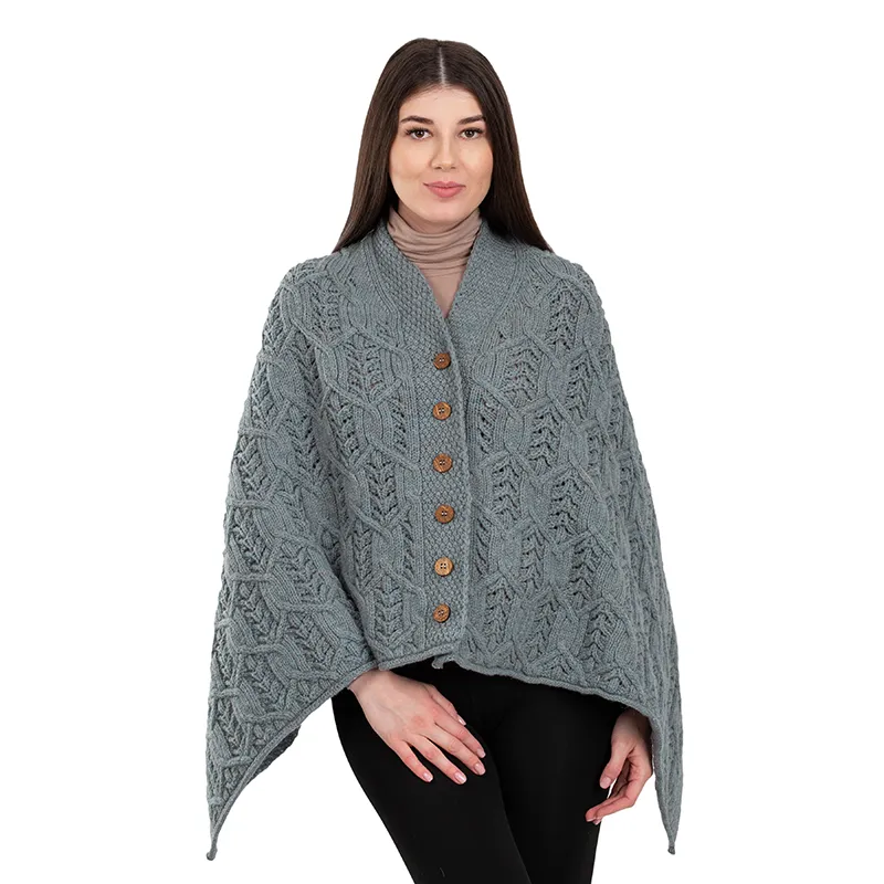 A10104 Side Buttons Irish V-Shaped Poncho MISTY BLUE with Front Buttons Style Gaelsong 