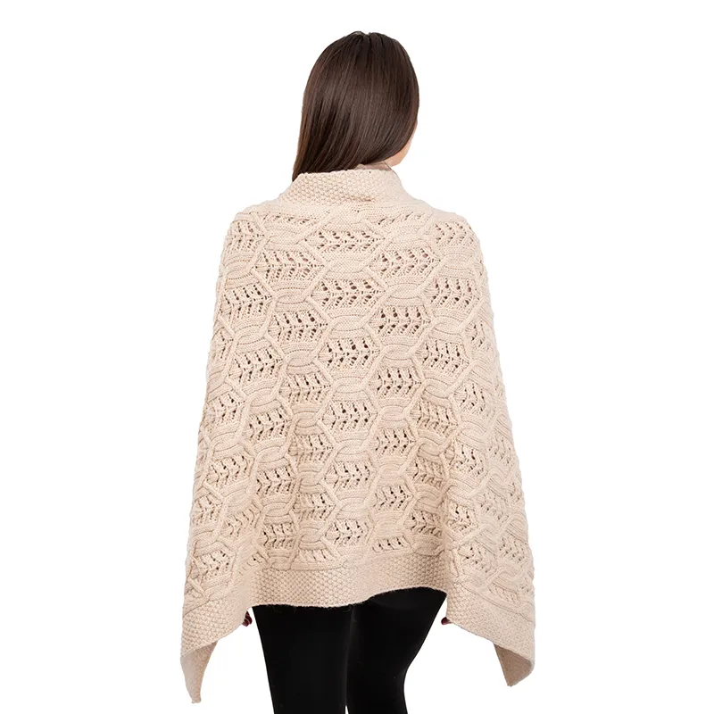A10104 Side Buttons Irish V-Shaped Poncho PARSNIP with Front Buttons Style Back Side View Gaelsong 